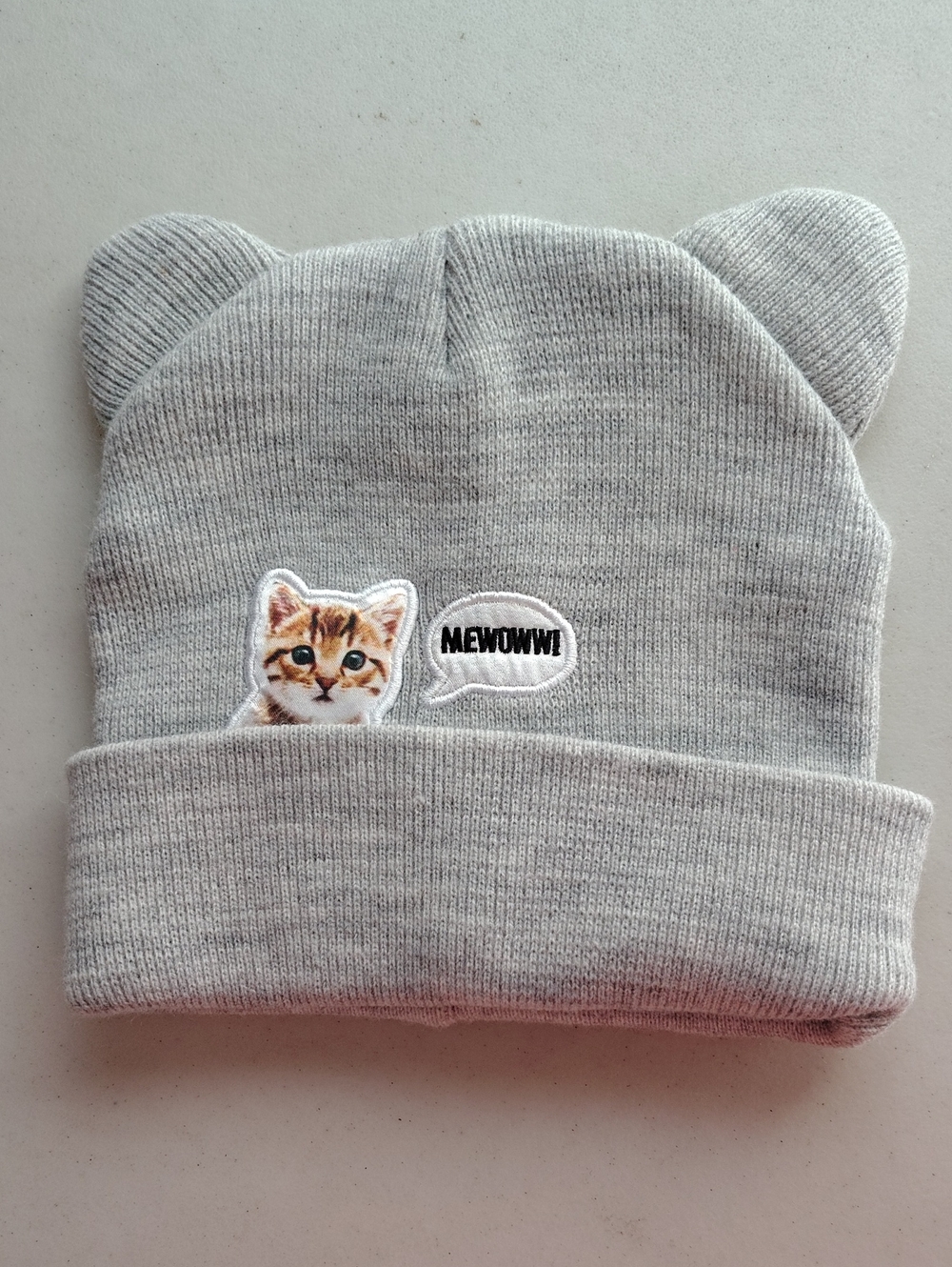 Cute Cat Ear Beanie Hat - Heather Gray One Size